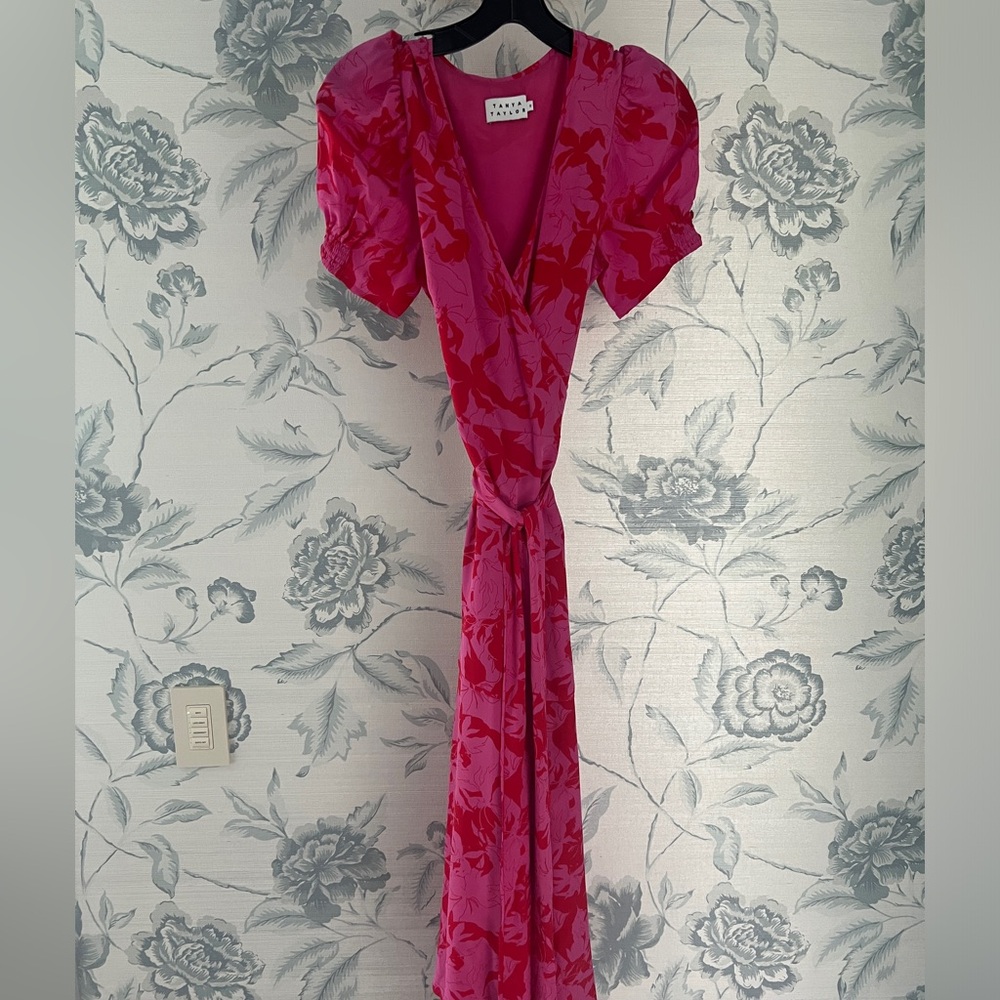 Tanya Taylor Dorthy silk Midi puff sleeve wrap dress. size 0